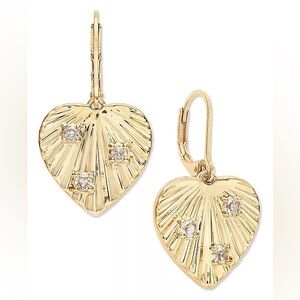 On 34th Gold-Tone Pavé Textured Heart Drop Earrings New